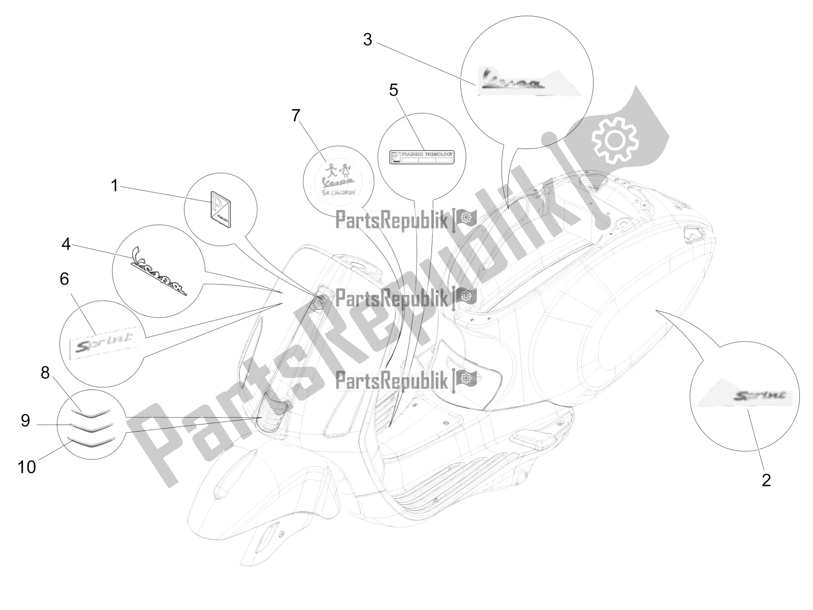 Wszystkie części do Talerze - Emblematy Vespa Sprint 50 4T 4V 2018