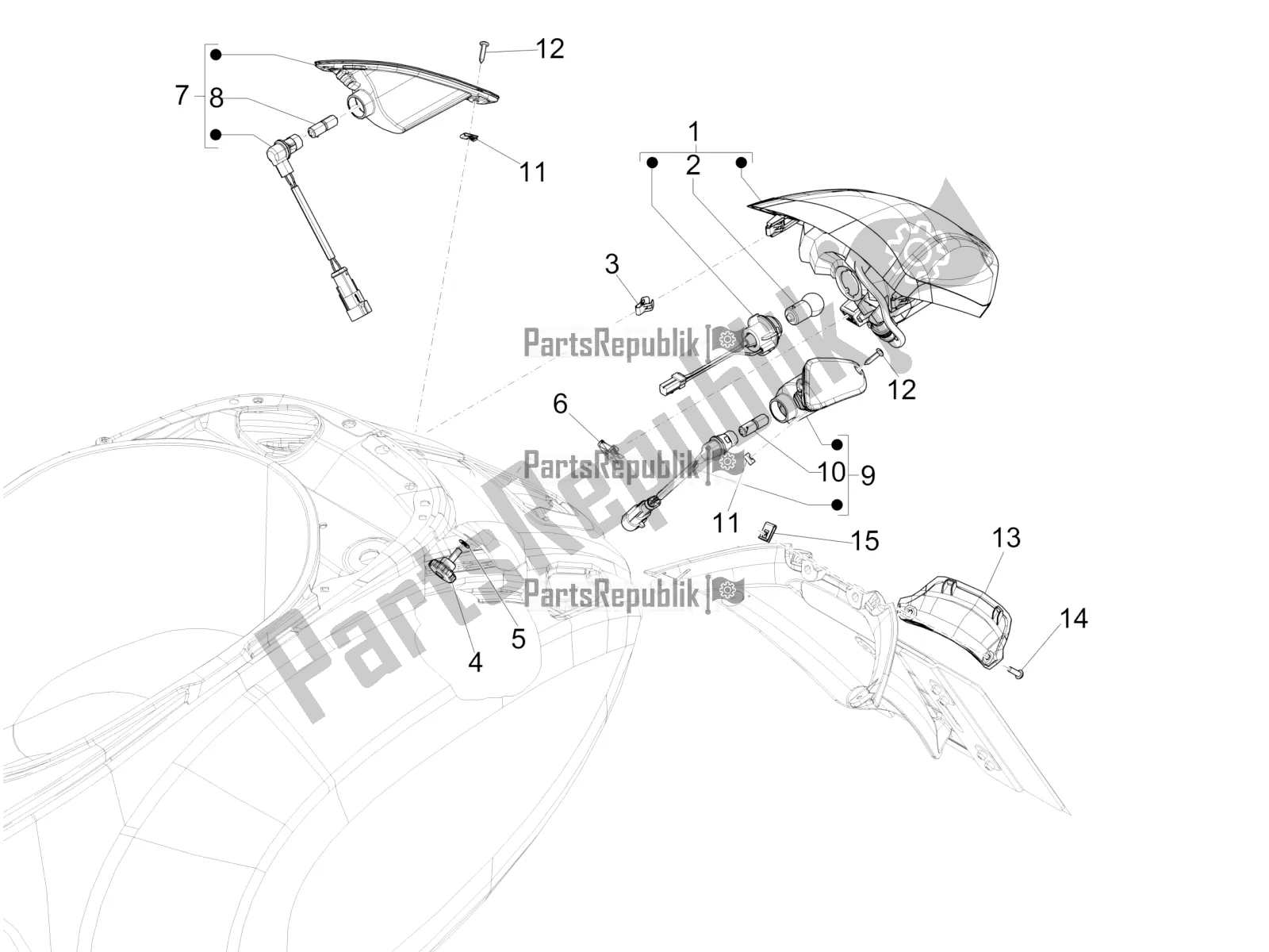 Toutes les pièces pour le Phares Arrière - Clignotants du Vespa Sprint 50 4T 4V 2018