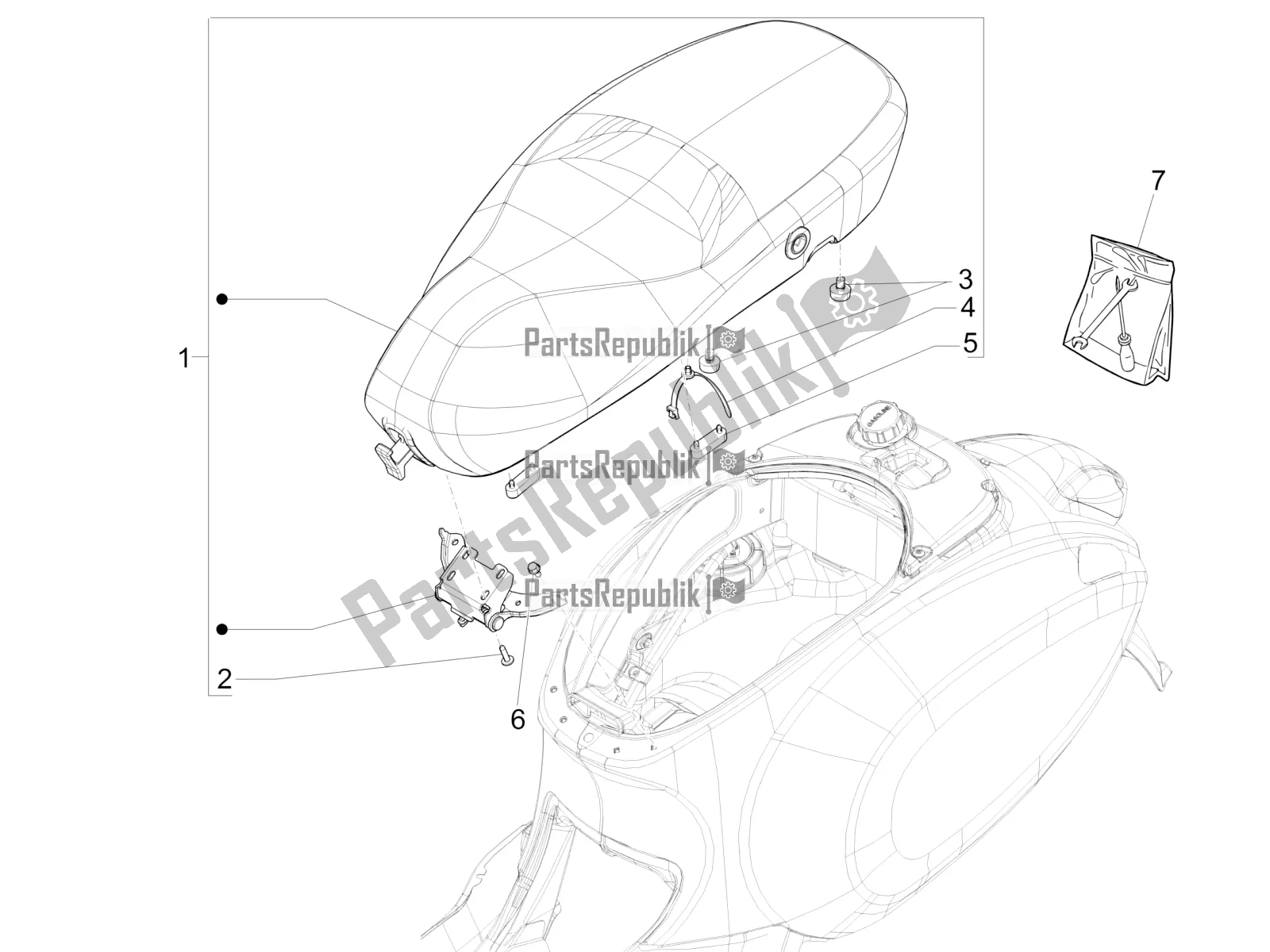 All parts for the Saddle/seats of the Vespa Sprint 50 4T 4V 2018