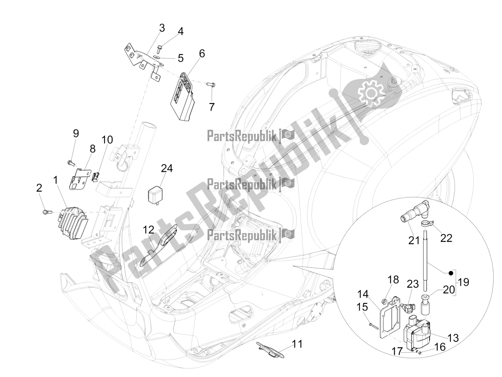 All parts for the Voltage Regulators - Electronic Control Units (ecu) - H. T. Coil of the Vespa Sprint 50 4T 4V 2018