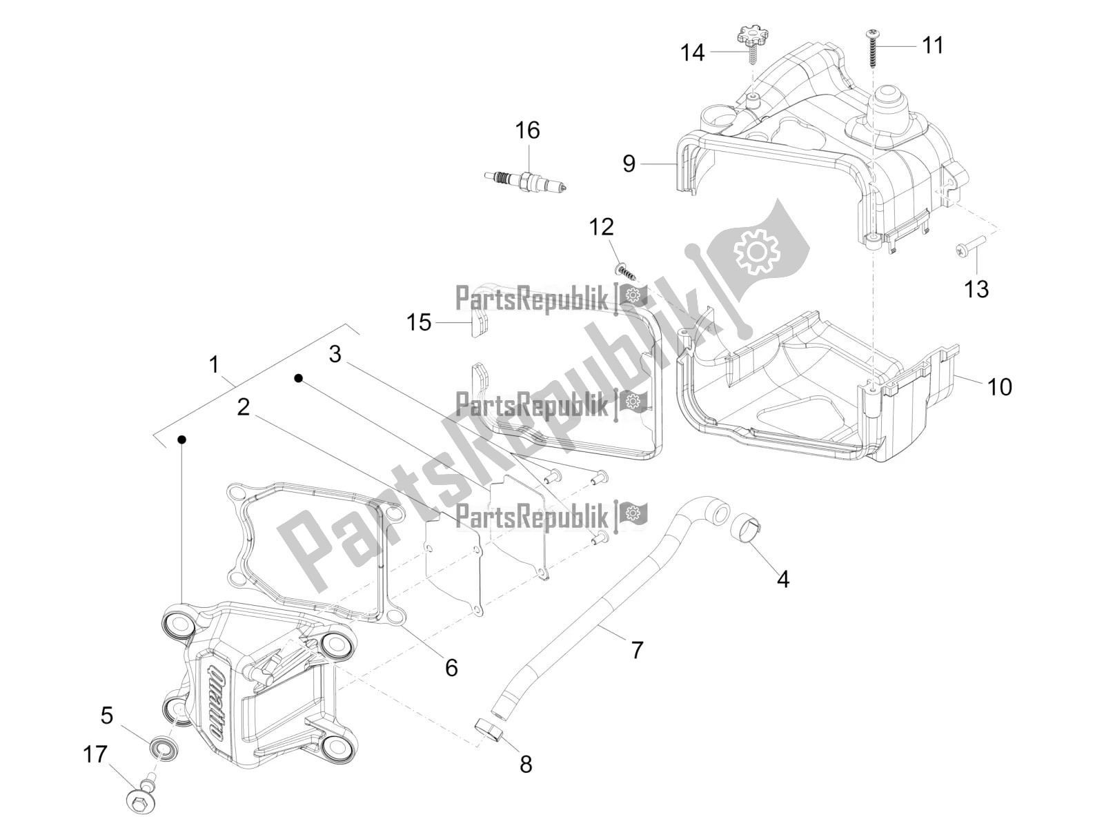 All parts for the Cylinder Head Cover of the Vespa Sprint 50 4T 4V USA 2016