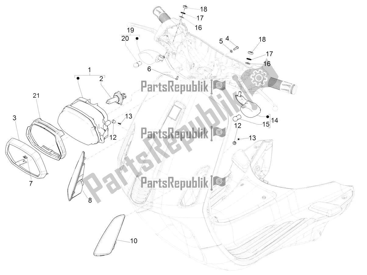 All parts for the Front Headlamps - Turn Signal Lamps of the Vespa Sprint 50 4T 4V USA 2016