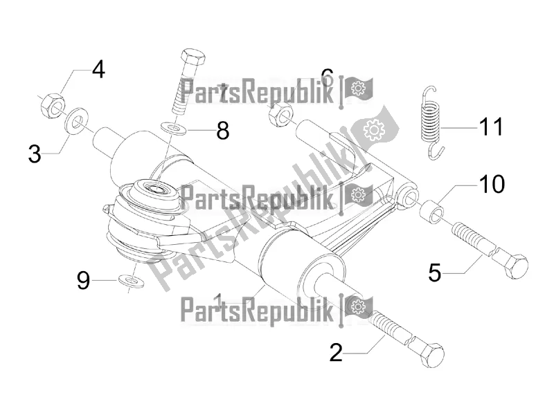 All parts for the Swinging Arm of the Vespa Sprint 50 4T 4V USA 2016