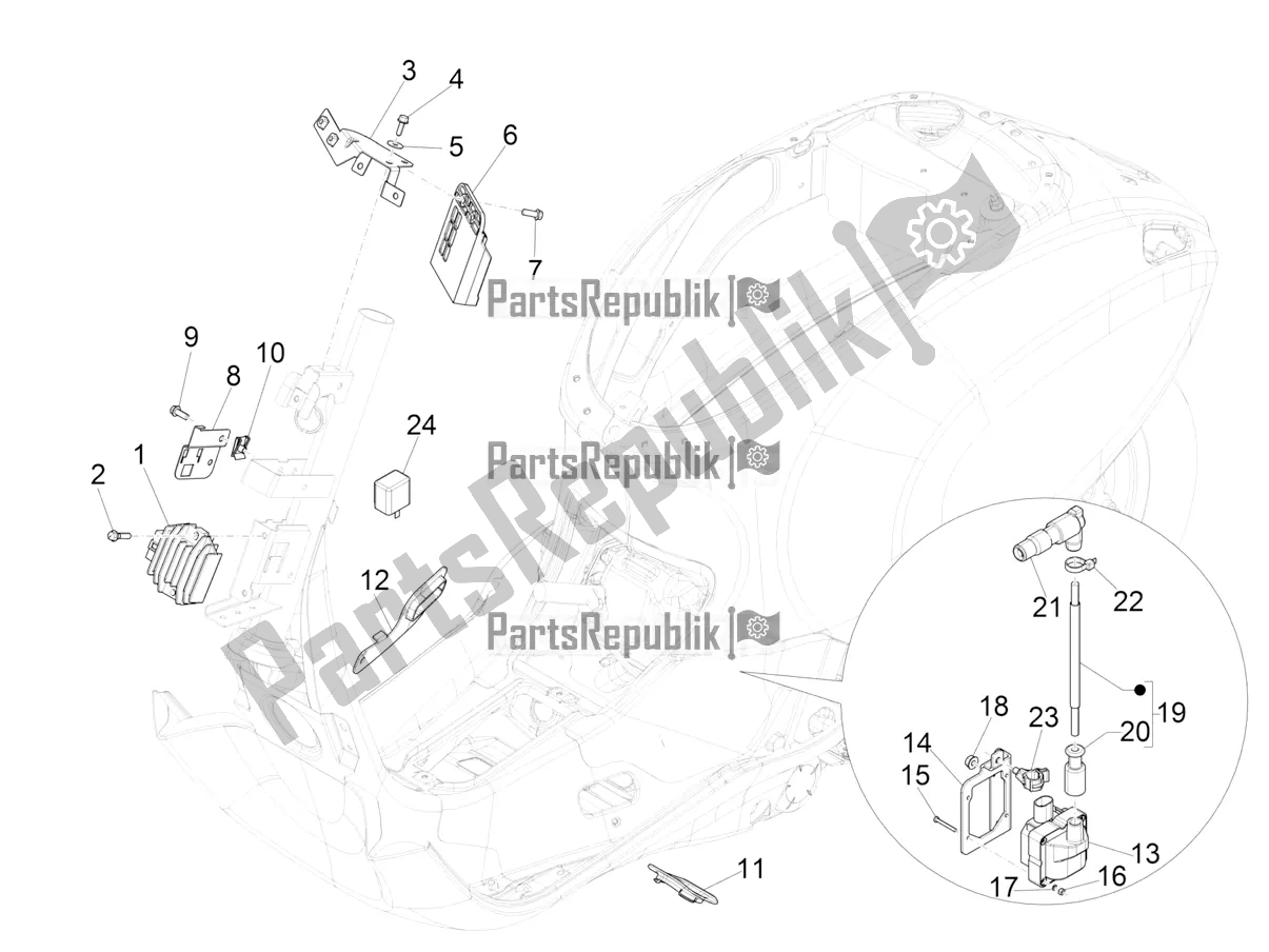 Wszystkie części do Regulatory Napi? Cia - Elektroniczne Jednostki Steruj? Ce (ecu) - H. T. Cewka Vespa Sprint 50 4T 4V USA 2016