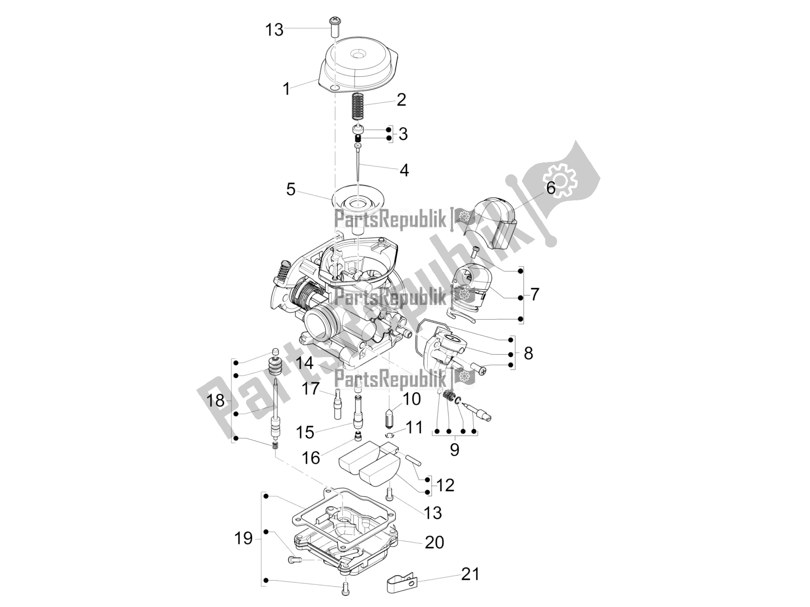 Toutes les pièces pour le Composants Du Carburateur du Vespa Sprint 50 4T 4V USA 2017