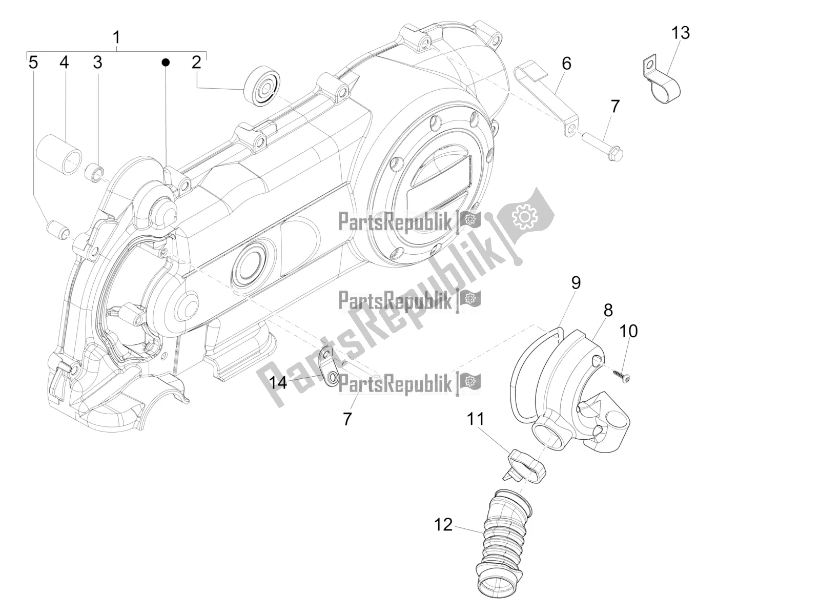 All parts for the Crankcase Cover - Crankcase Cooling of the Vespa Sprint 50 4T 4V USA 2017