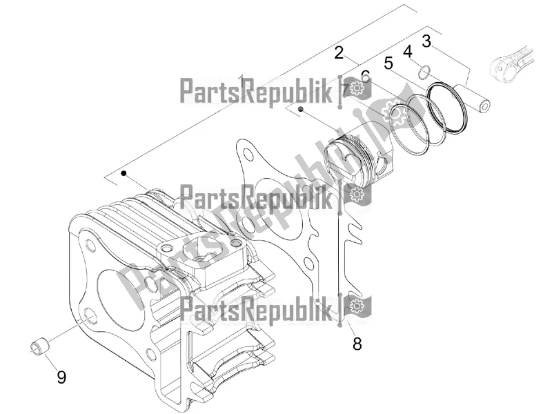 All parts for the Cylinder-piston-wrist Pin Unit of the Vespa Sprint 50 4T 4V USA 2017