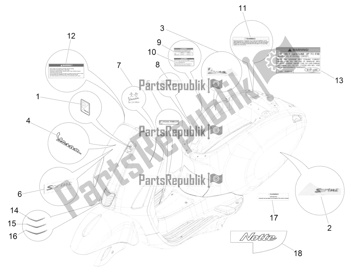 Todas las partes para Placas - Emblemas de Vespa Sprint 50 4T 4V USA 2017
