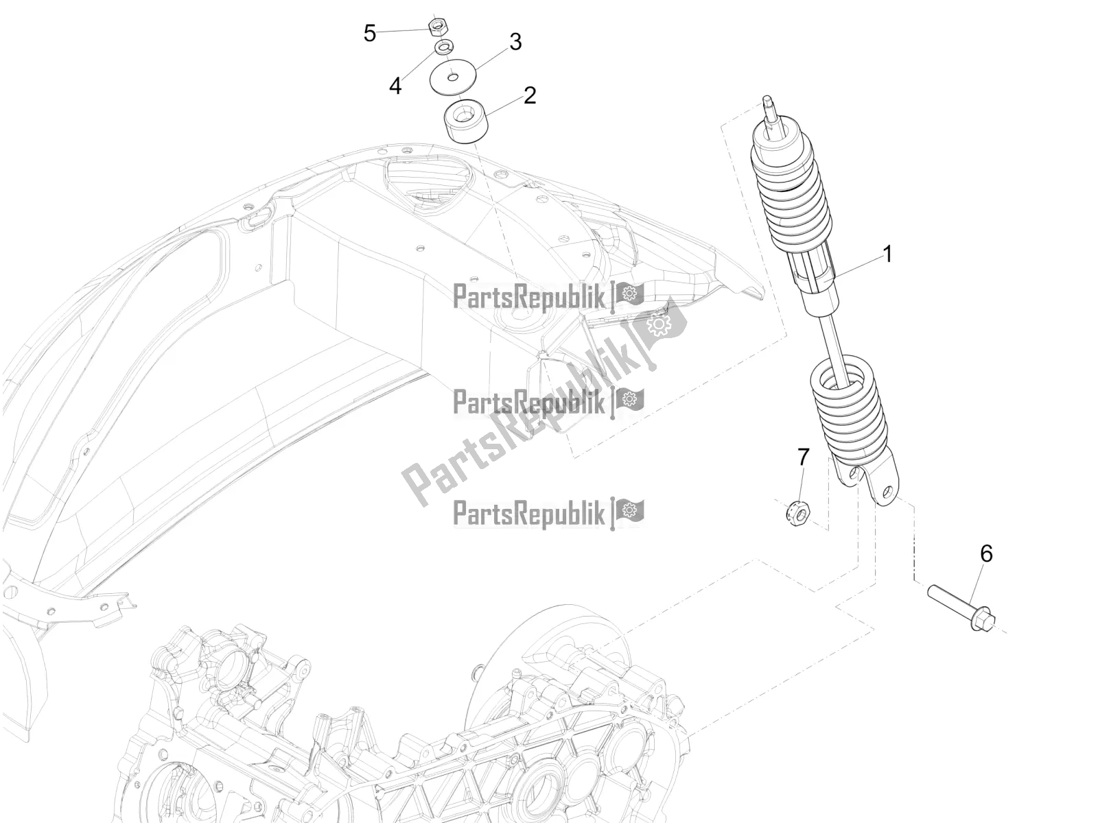 Toutes les pièces pour le Suspension Arrière - Amortisseur / S du Vespa Sprint 50 4T 4V USA 2017