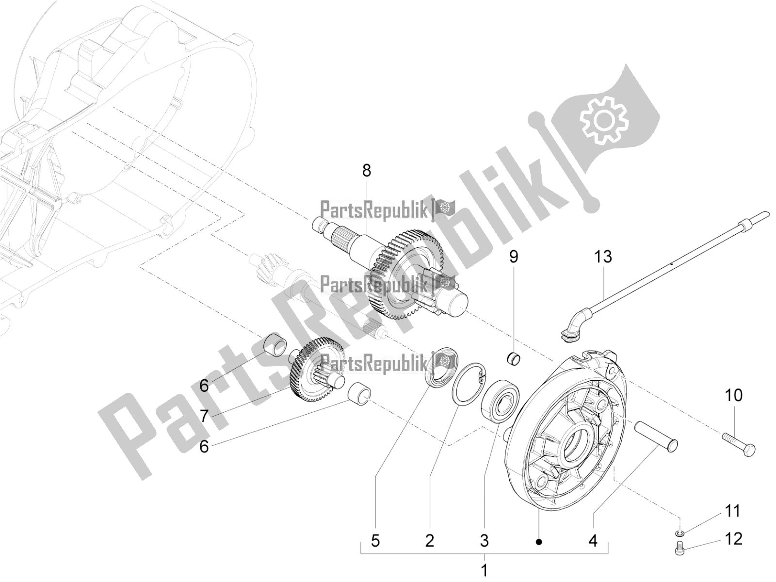 All parts for the Reduction Unit of the Vespa Sprint 50 4T 4V USA 2017