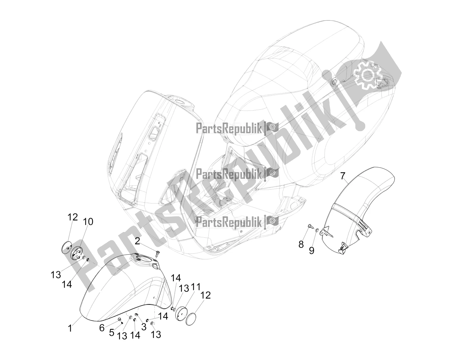 Todas las partes para Carcasa De La Rueda - Guardabarros de Vespa Sprint 50 4T 4V USA 2017