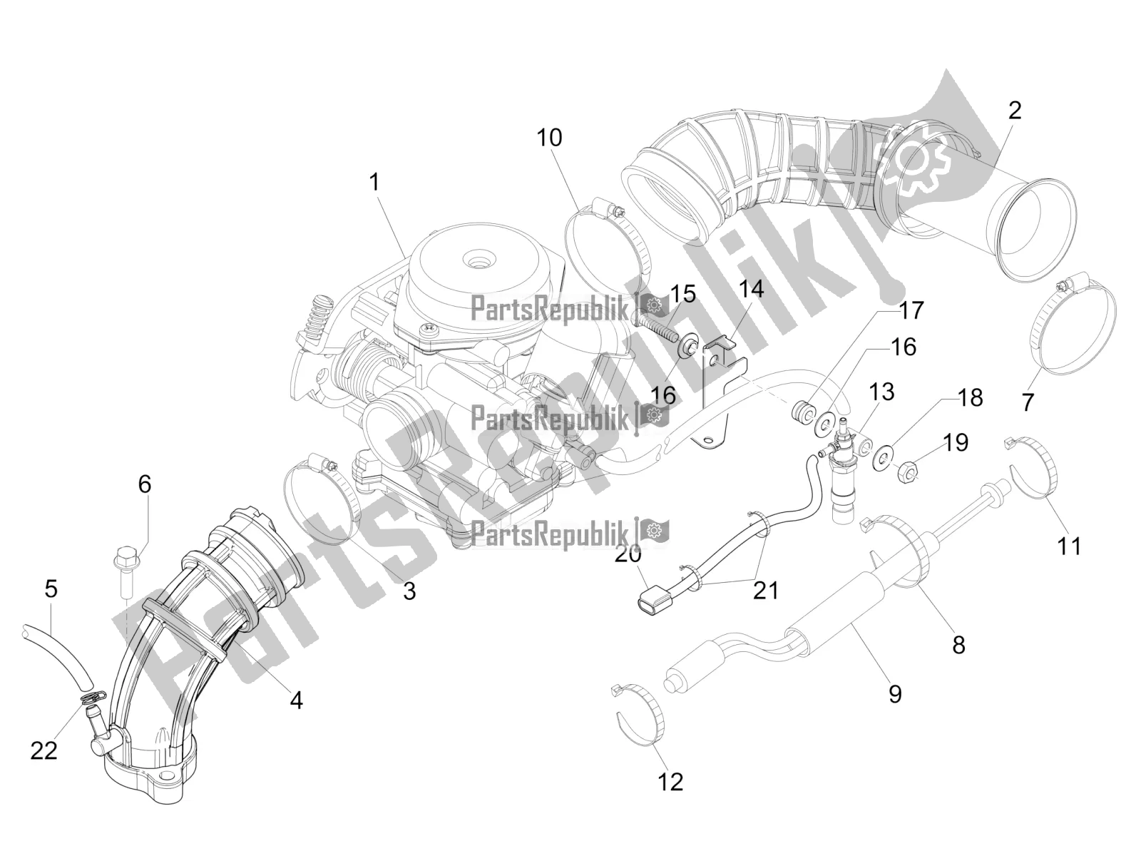 All parts for the Carburettor, Assembly - Union Pipe of the Vespa Sprint 50 4T 4V USA 2018