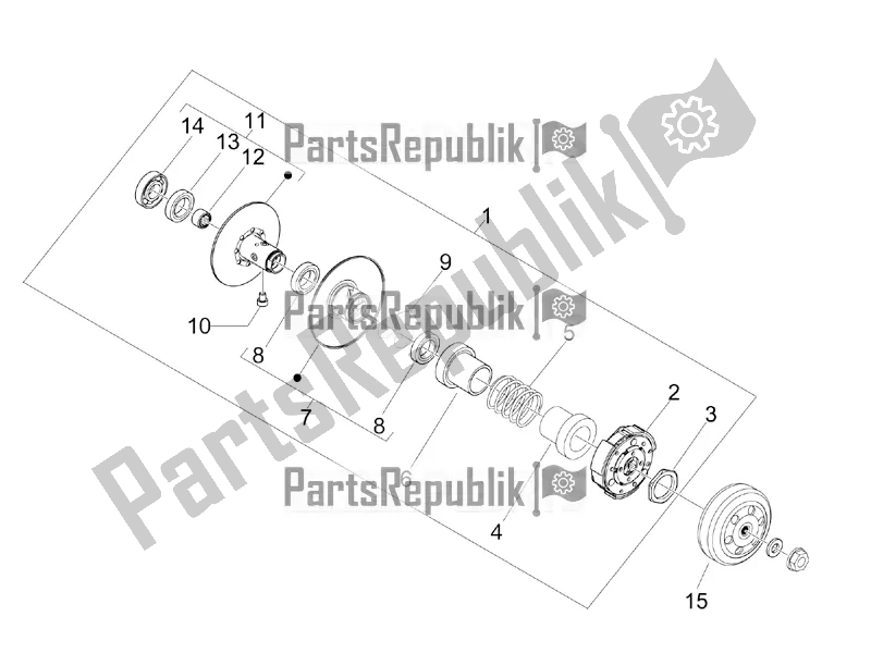 All parts for the Driven Pulley of the Vespa Sprint 50 4T 4V USA 2018