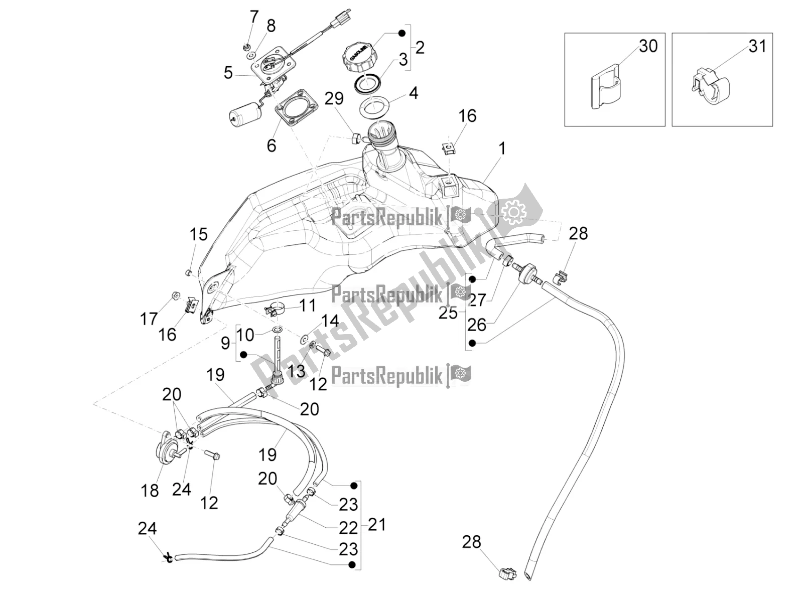 Toutes les pièces pour le Réservoir D'essence du Vespa Sprint 50 4T 4V USA 2018