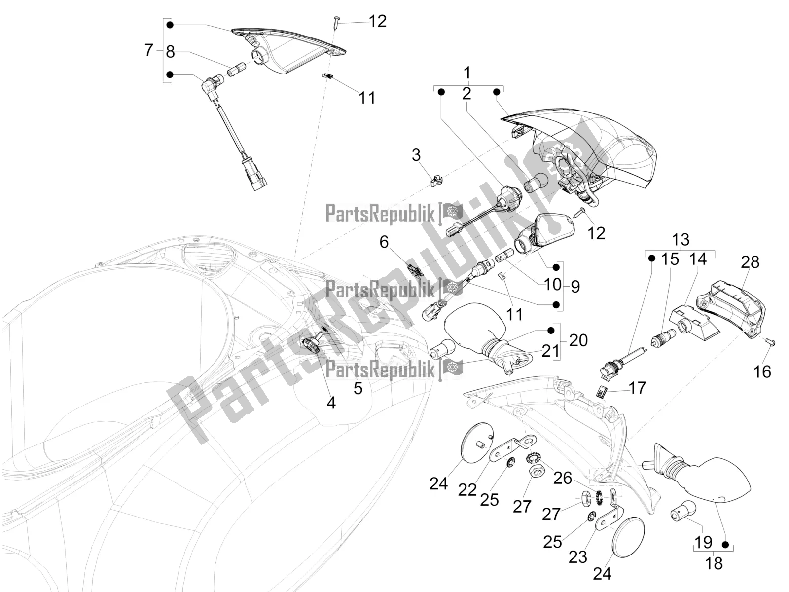 Toutes les pièces pour le Phares Arrière - Clignotants du Vespa Sprint 50 4T 4V USA 2018