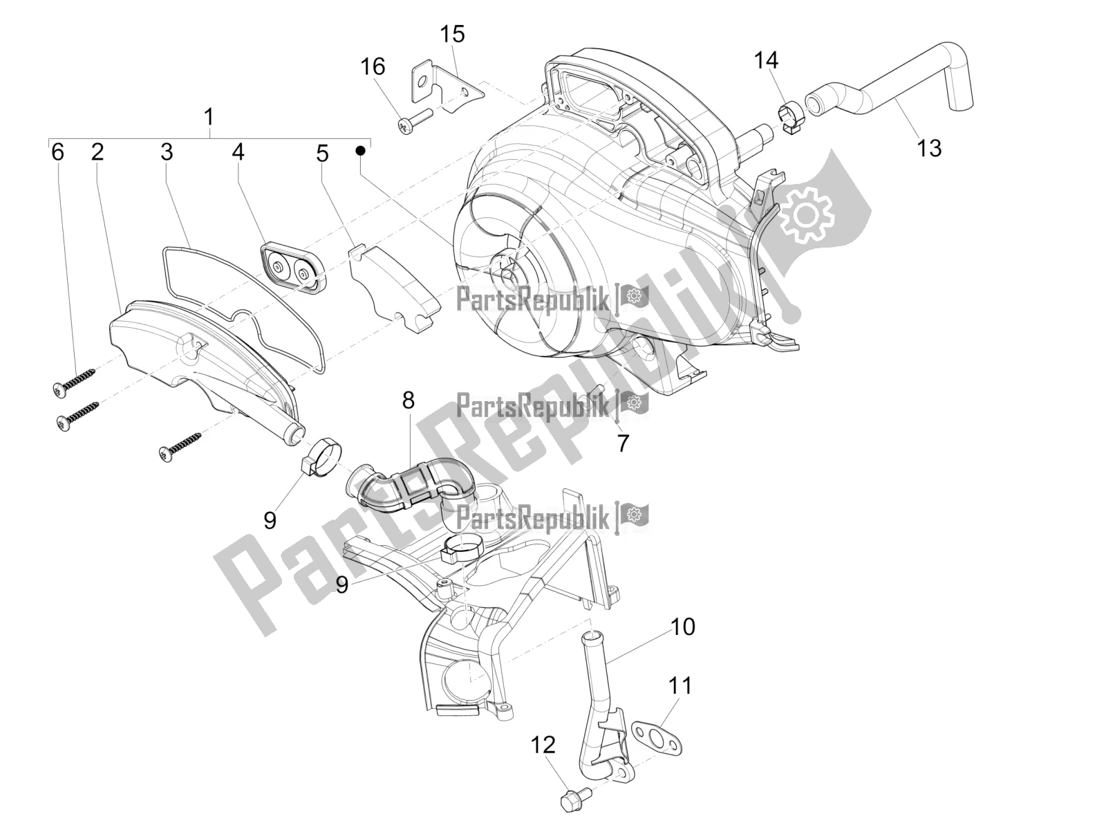 All parts for the Secondary Air Box of the Vespa Sprint 50 4T 4V USA 2018