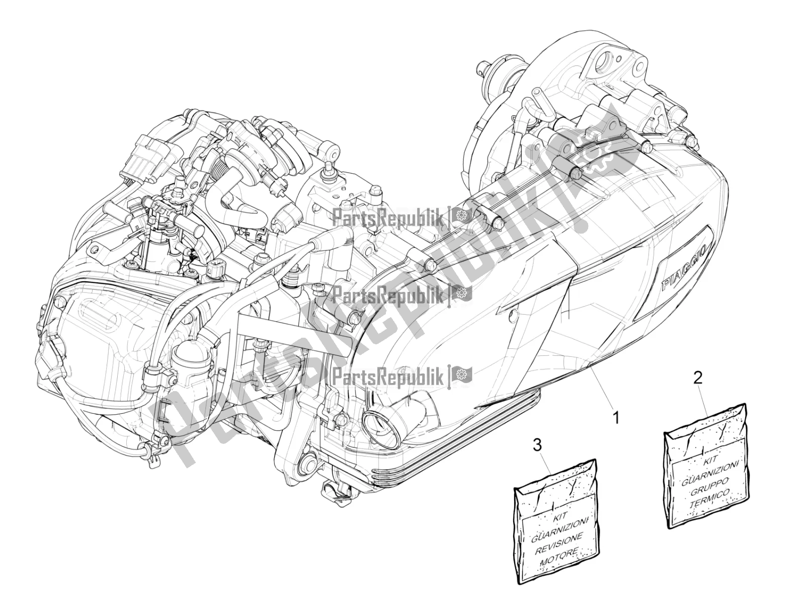Alle onderdelen voor de Motor Assemblage van de Vespa Sprint Sport 150 Iget 2016
