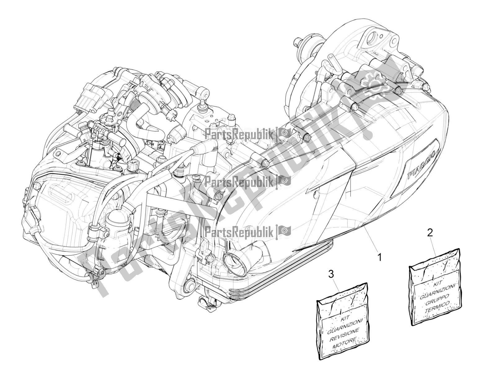 All parts for the Engine, Assembly of the Vespa Sprint Sport 150 Iget 2016