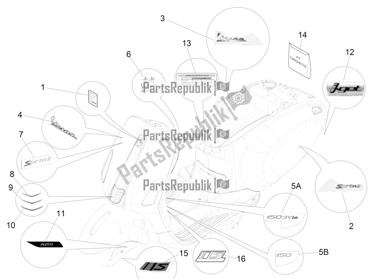 Tutte le parti per il Piatti - Emblemi del Vespa Sprint Sport 150 Iget 2016
