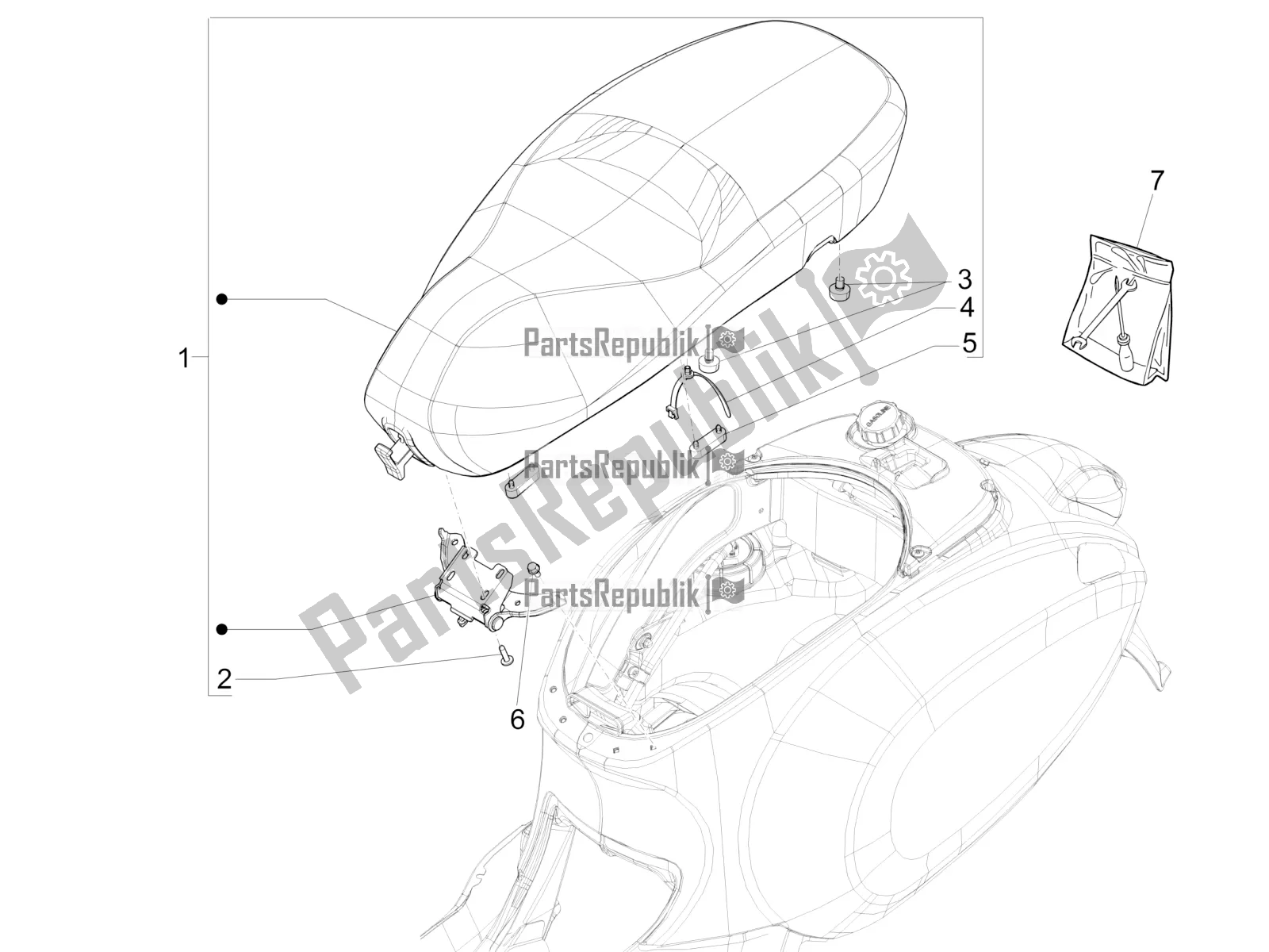 Alle onderdelen voor de Zadel / Stoelen van de Vespa Sprint Sport 150 Iget 2016
