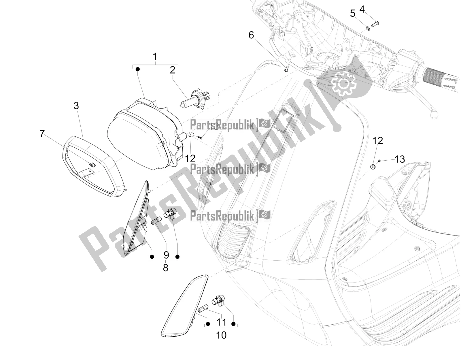 All parts for the Front Headlamps - Turn Signal Lamps of the Vespa Sprint Sport 150 Iget 2017