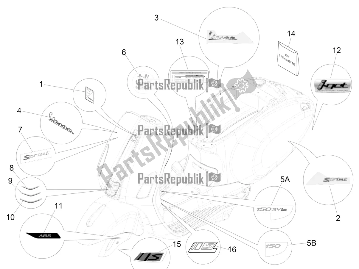 Todas as partes de Placas - Emblemas do Vespa Sprint Sport 150 Iget 2017