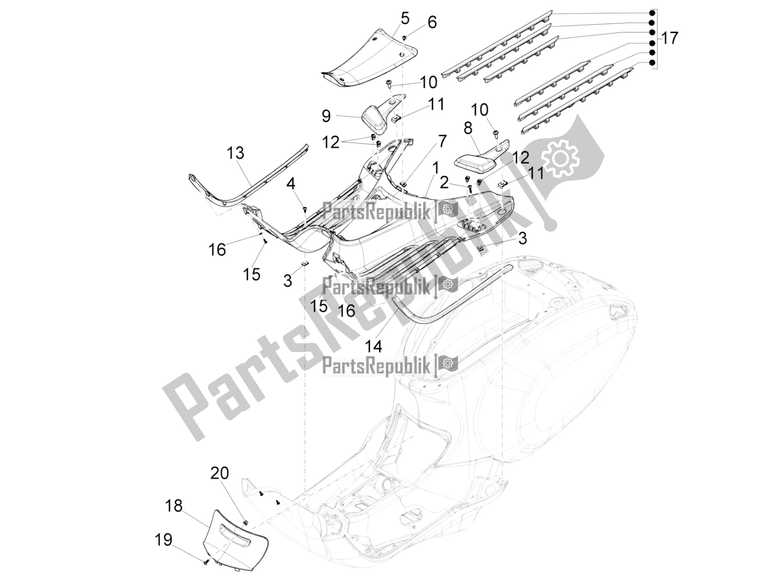 Todas las partes para Cubierta Central - Reposapiés de Vespa Sprint Sport 150 Iget 2018