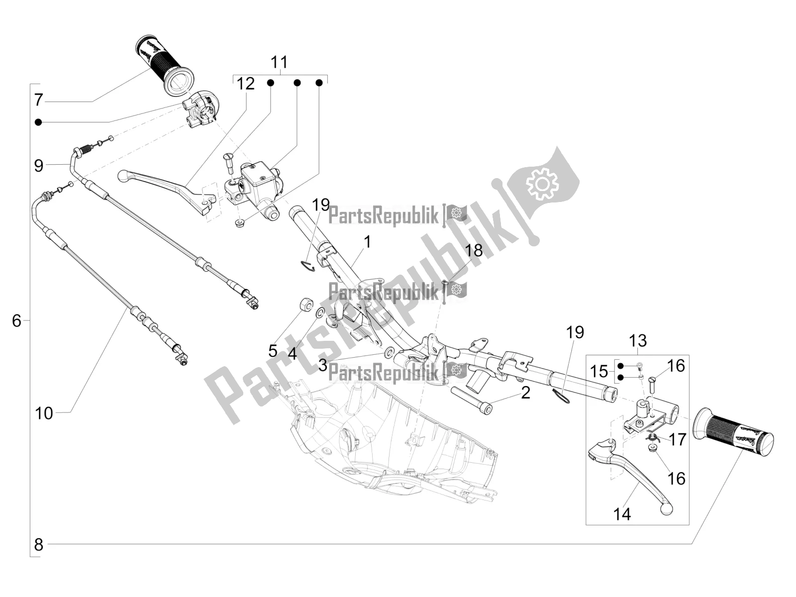 Todas as partes de Guiador - Master Cil. Do Vespa Sprint Sport 150 Iget 2018