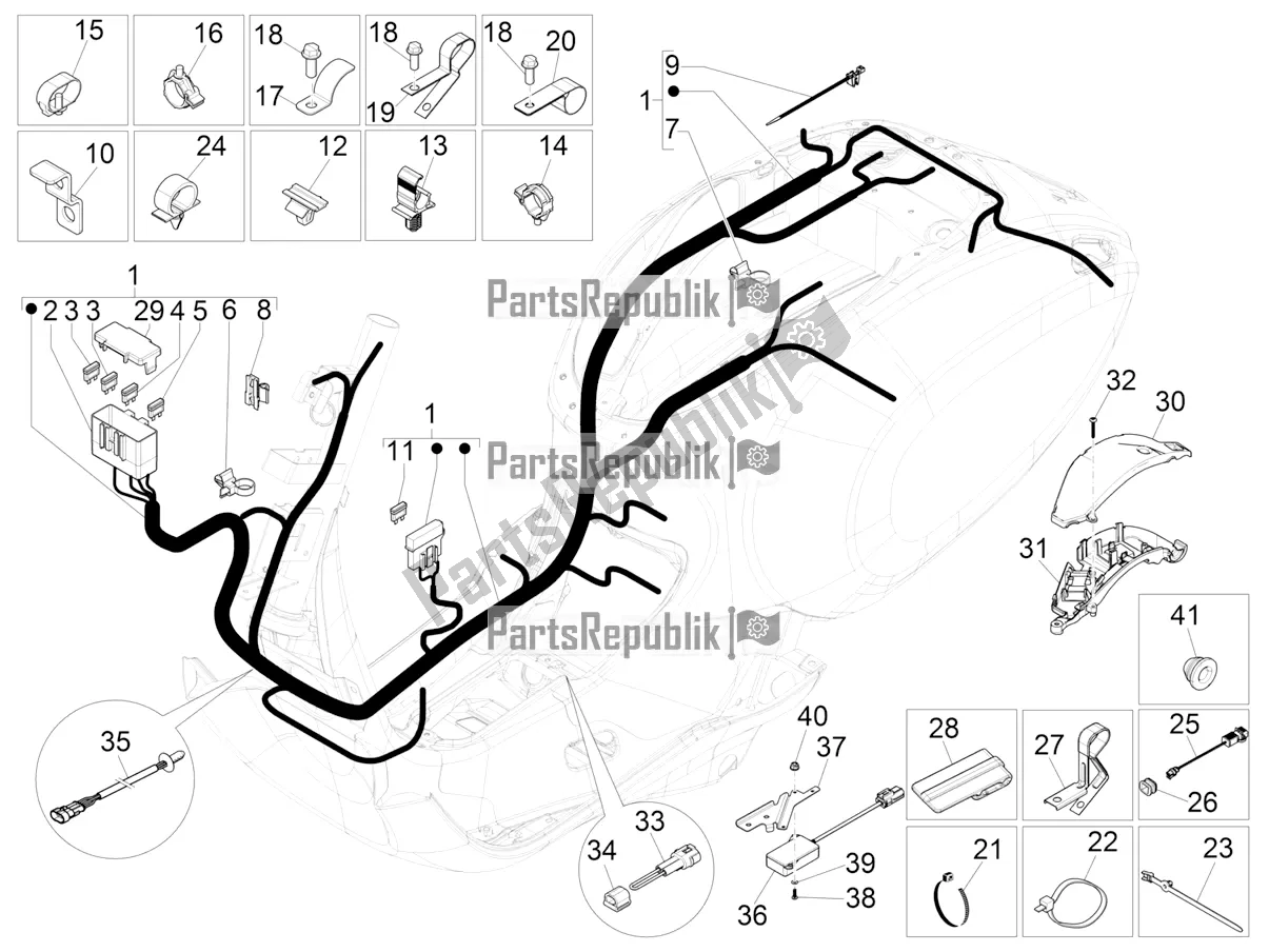 Alle onderdelen voor de Hoofdkabelboom van de Vespa Sprint Sport 150 Iget 2018