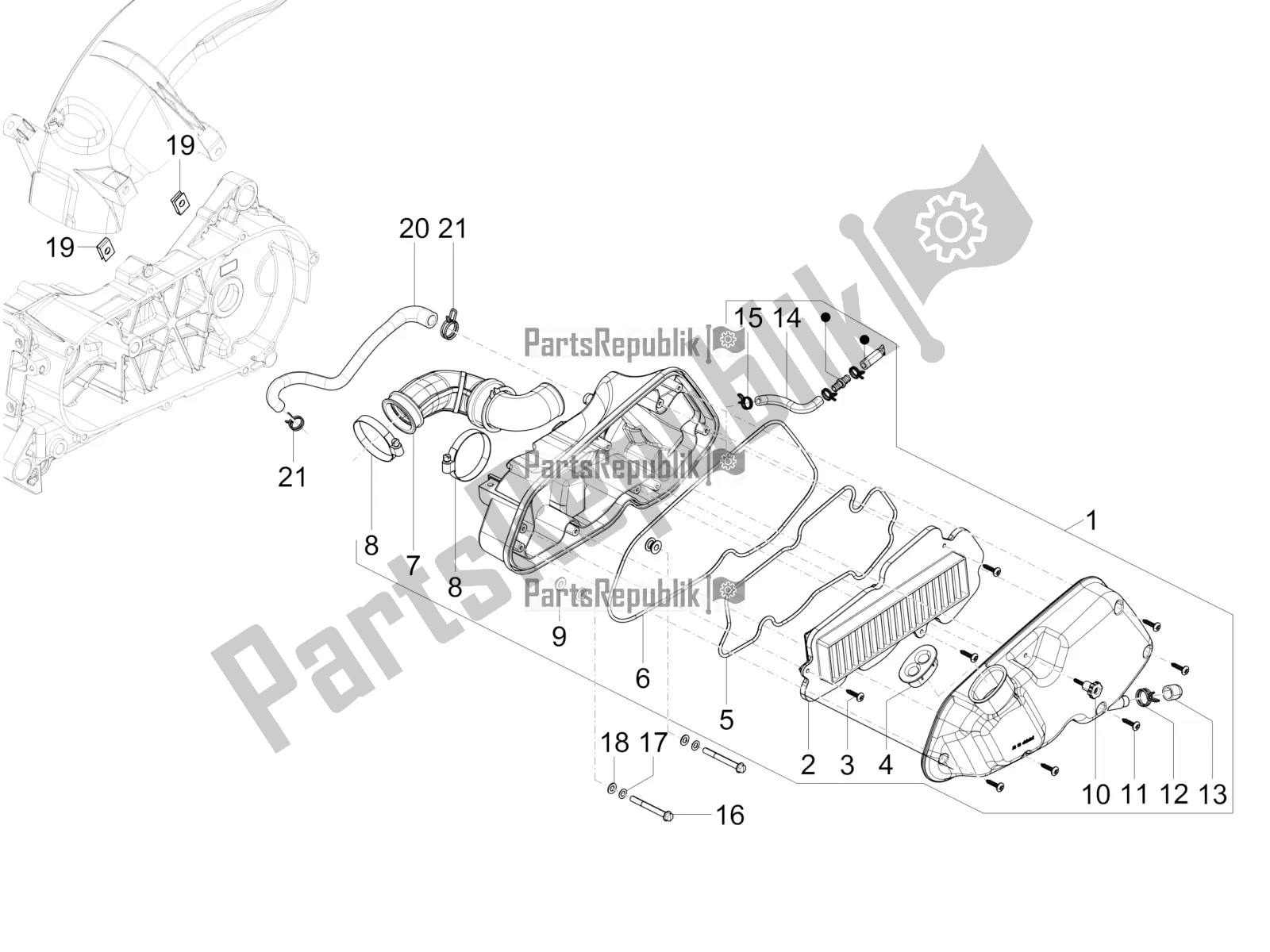 All parts for the Air Filter of the Vespa SXL 125 4T 3V Apac 2017