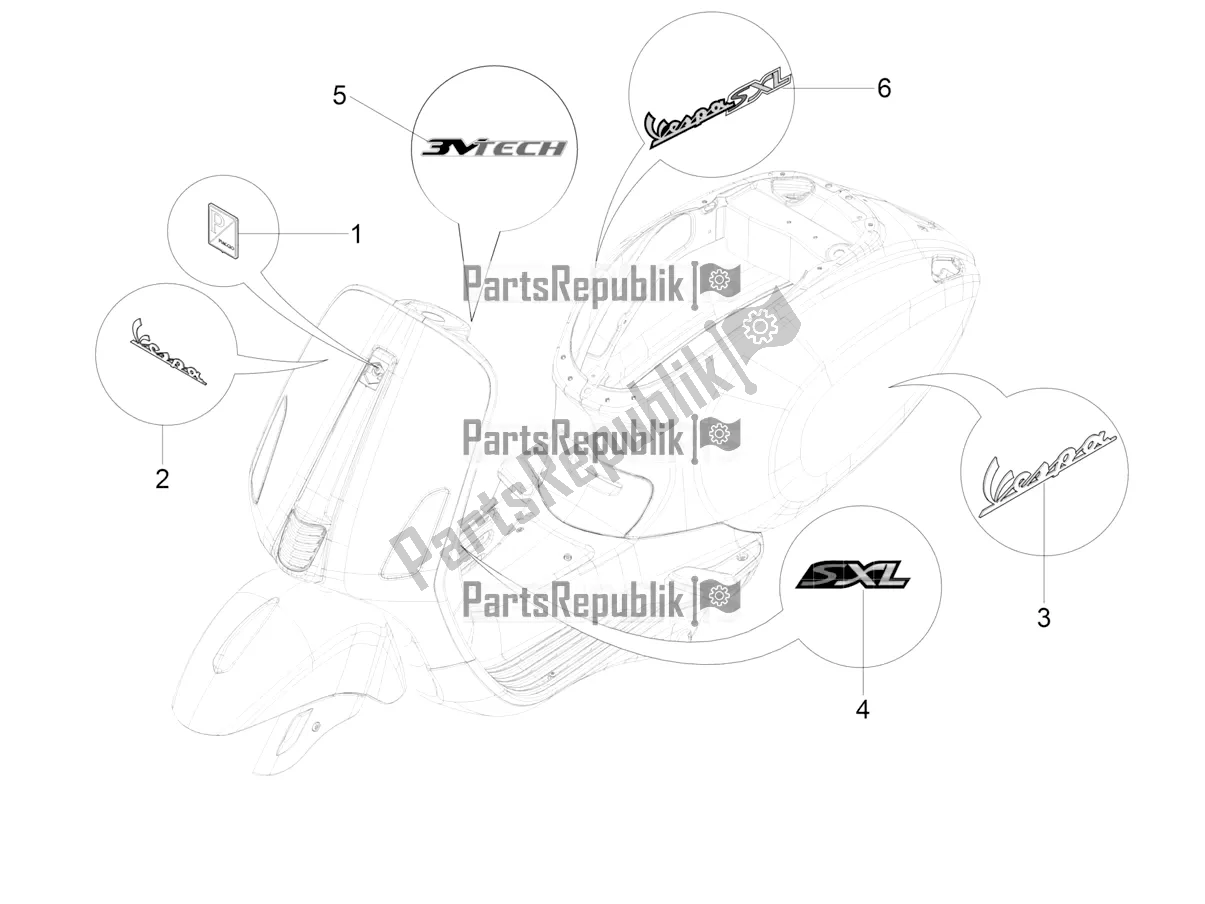 Todas as partes de Placas - Emblemas do Vespa SXL 125 4T 3V Apac 2017