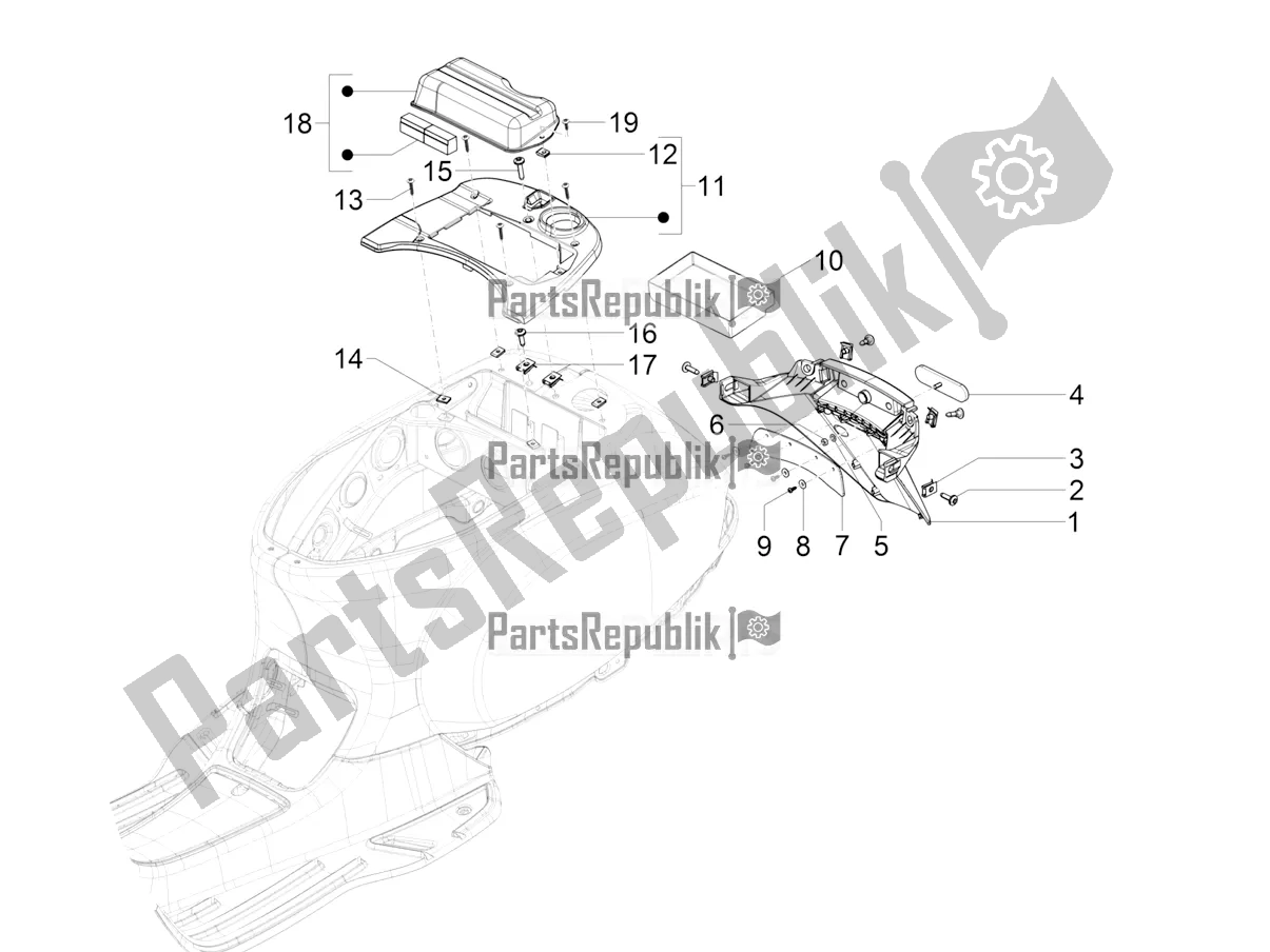 Alle onderdelen voor de Achterklep - Spatscherm van de Vespa SXL 125 4T 3V Apac 2017