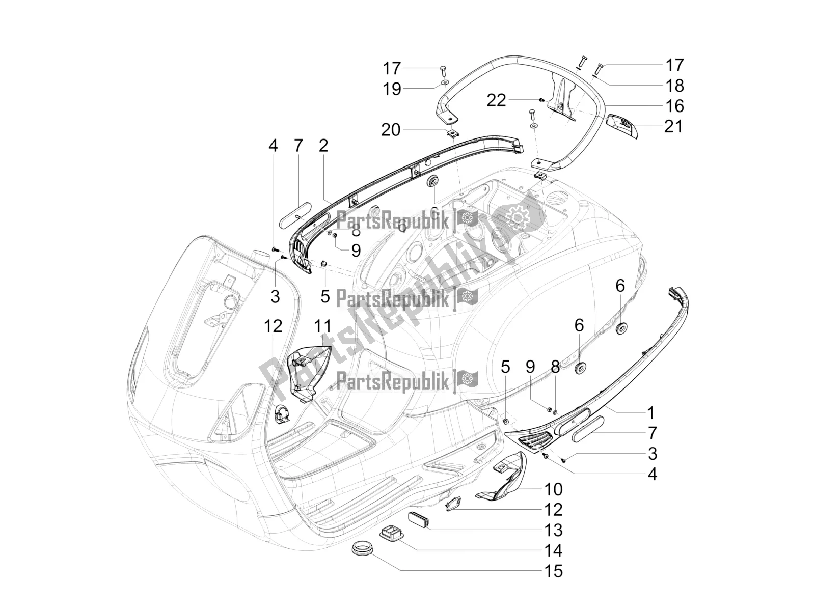 All parts for the Side Cover - Spoiler of the Vespa SXL 125 4T 3V Apac 2017