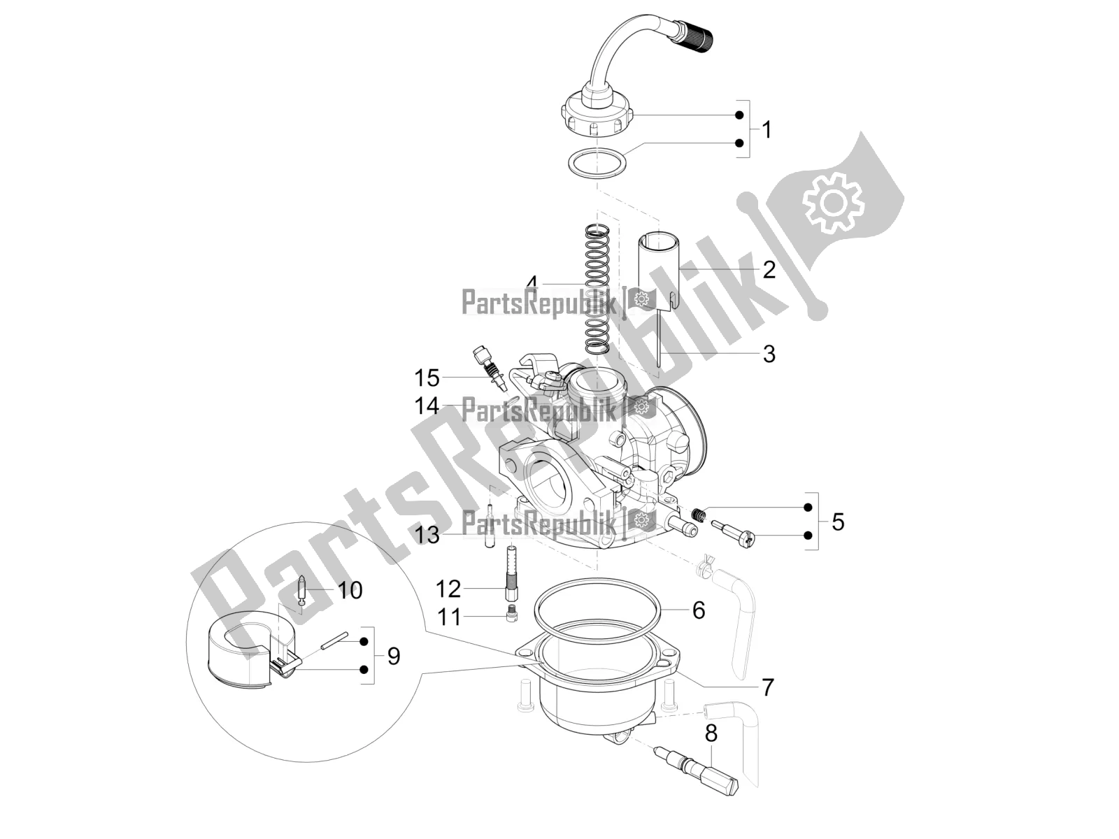 Todas as partes de Componentes Do Carburador do Vespa SXL 125 4T 3V Apac 2018