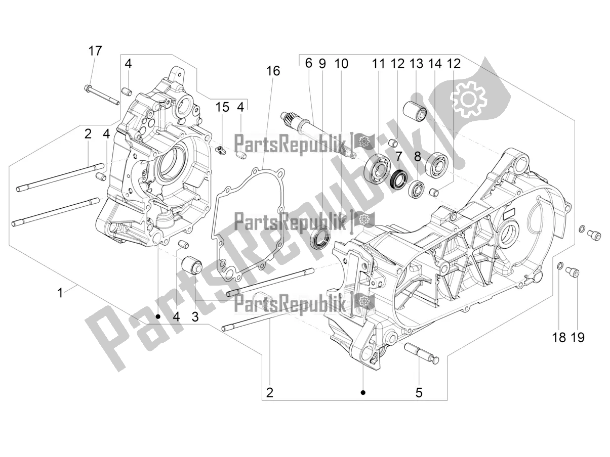 All parts for the Crankcase of the Vespa SXL 125 4T 3V Apac 2018
