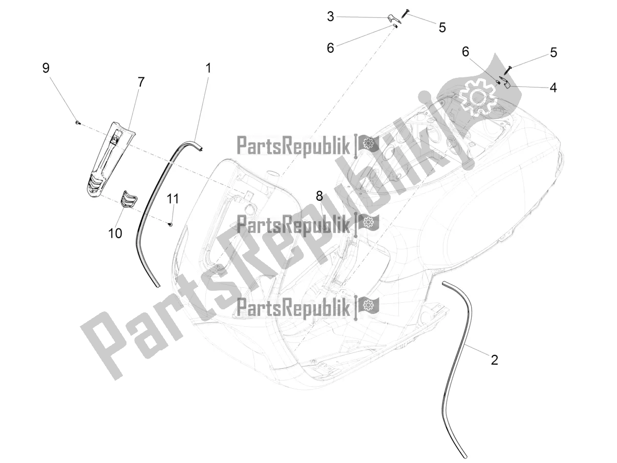 All parts for the Front Shield of the Vespa SXL 125 4T 3V Apac 2018