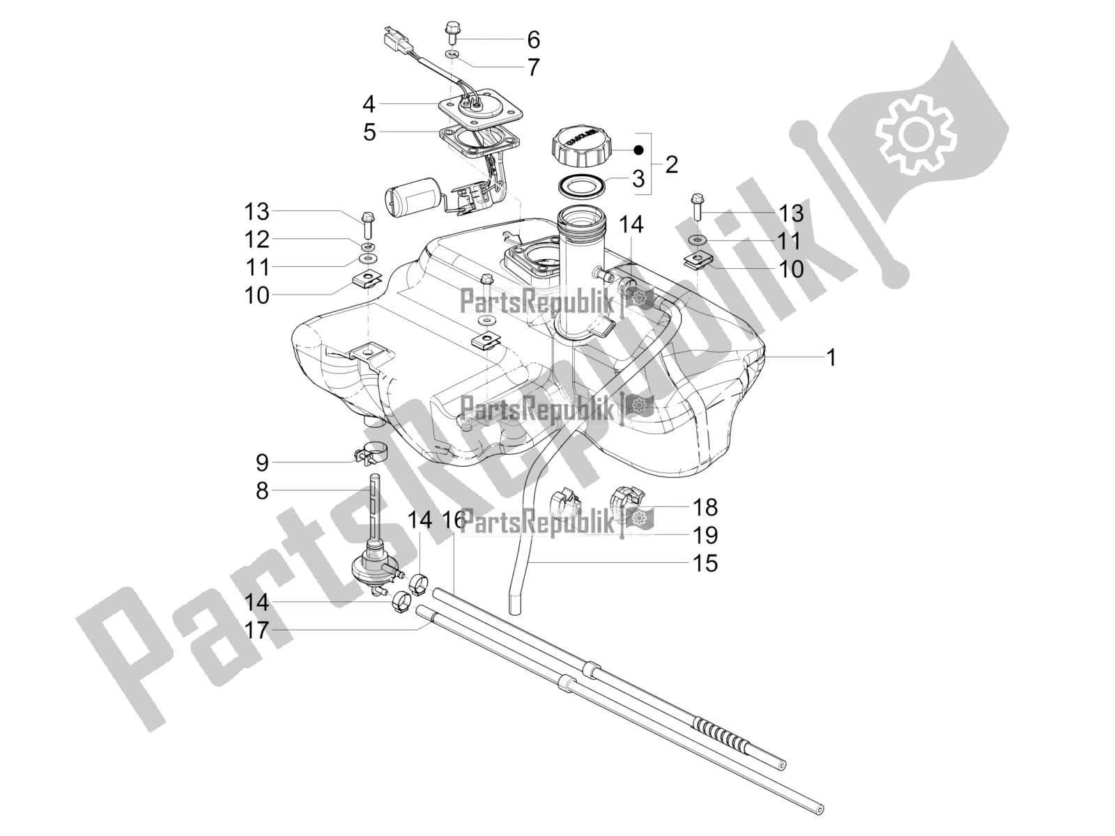 Alle onderdelen voor de Benzinetank van de Vespa SXL 125 4T 3V Apac 2018