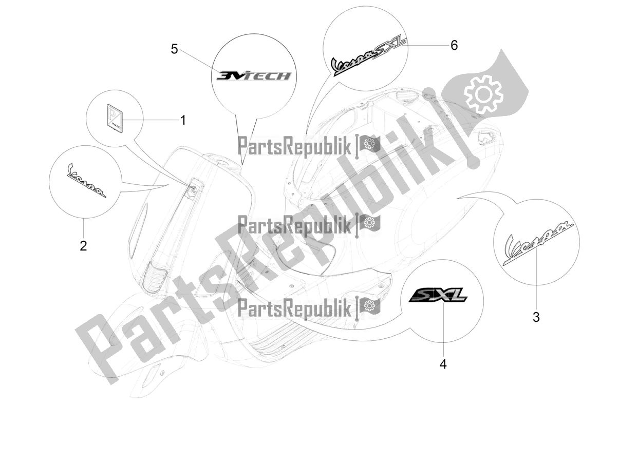 All parts for the Plates - Emblems of the Vespa SXL 125 4T 3V Apac 2018