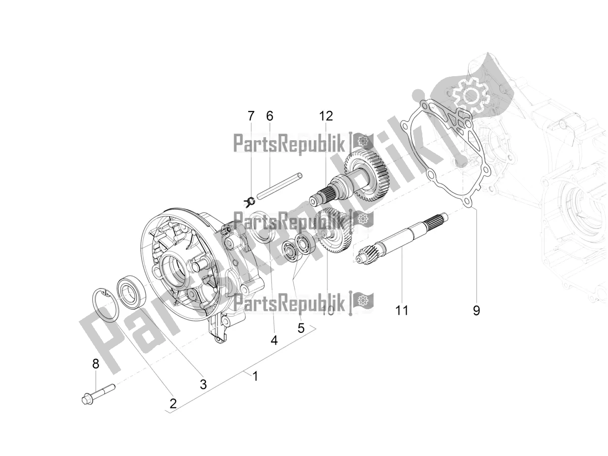 All parts for the Reduction Unit of the Vespa SXL 125 4T 3V Apac 2018