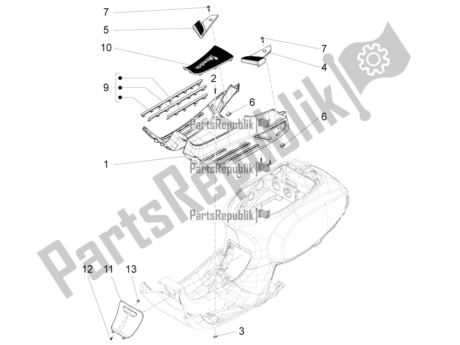 Todas las partes para Cubierta Central - Reposapiés de Vespa SXL 125 4T 3V Apac 2019