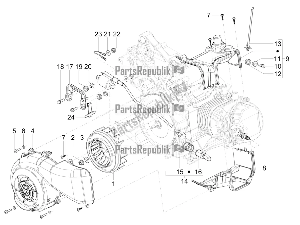 Toutes les pièces pour le Couvercle Magnéto Volant - Filtre à Huile du Vespa SXL 125 4T 3V Apac 2019