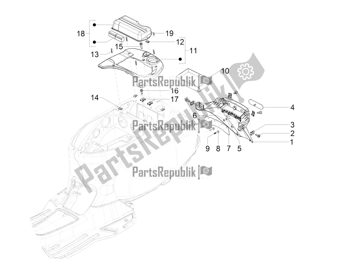 Toutes les pièces pour le Capot Arrière - Protection Contre Les éclaboussures du Vespa SXL 125 4T 3V Apac 2019