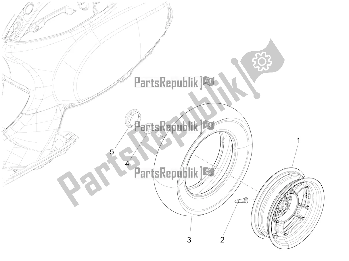 All parts for the Rear Wheel of the Vespa SXL 125 4T 3V Apac 2019