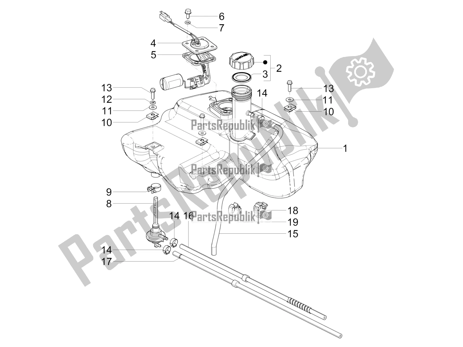 All parts for the Fuel Tank of the Vespa SXL 125 4T 3V Apac 2020