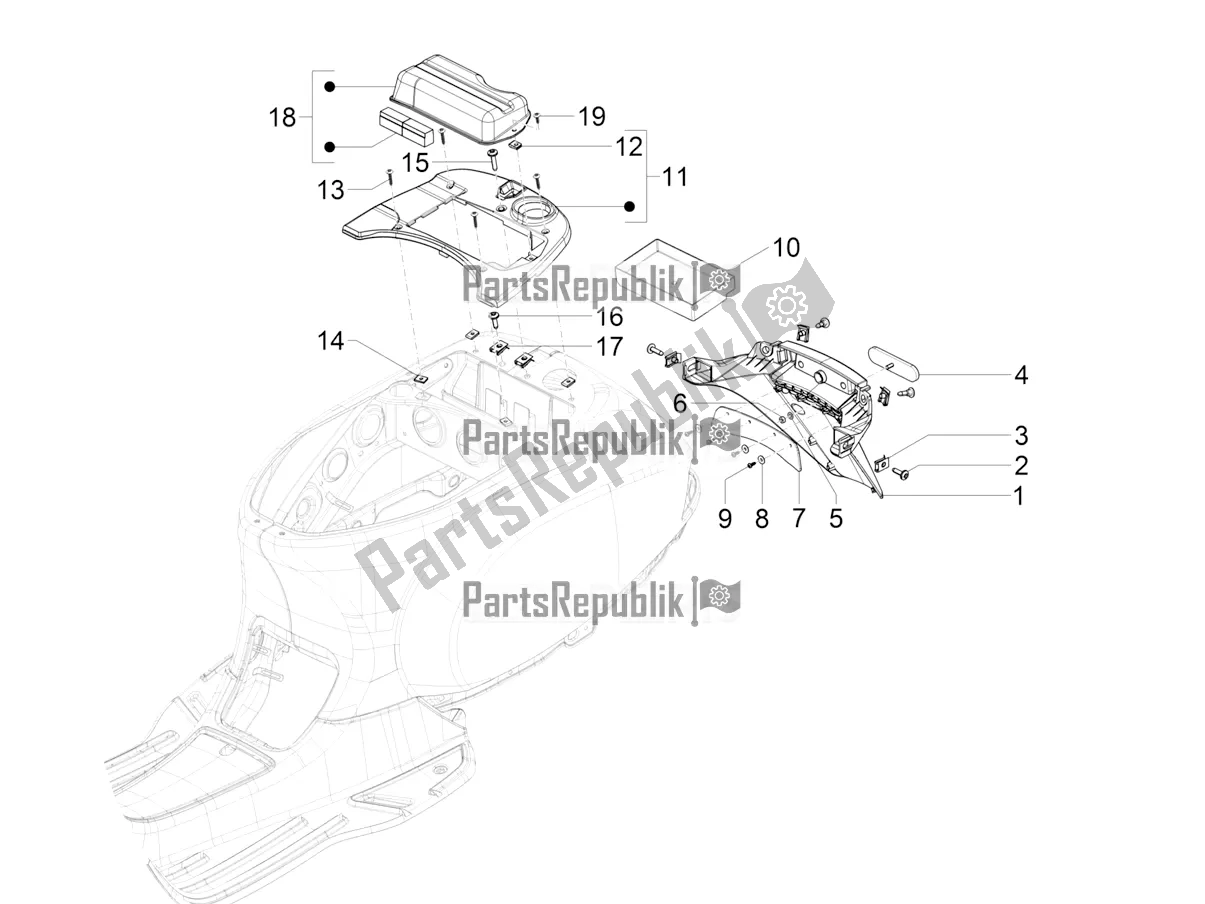 Alle onderdelen voor de Achterklep - Spatscherm van de Vespa SXL 125 4T 3V Apac 2020