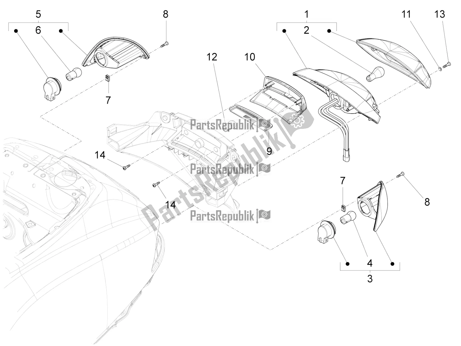 Toutes les pièces pour le Phares Arrière - Clignotants du Vespa SXL 125 4T 3V Apac 2020