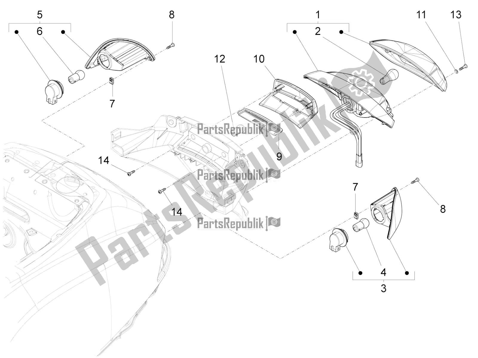 Todas as partes de Faróis Traseiros - Pisca-piscas do Vespa SXL 125 4T 3V Apac 2020