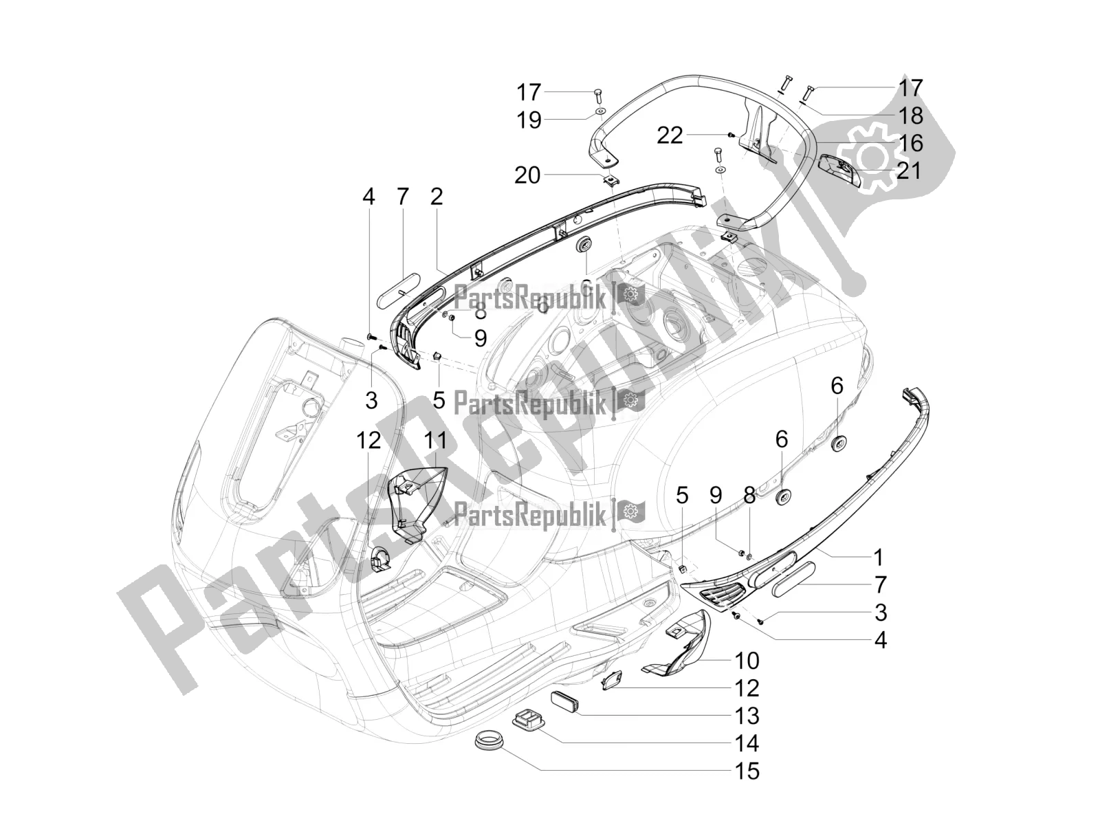 Todas as partes de Tampa Lateral - Spoiler do Vespa SXL 125 4T 3V Apac 2020