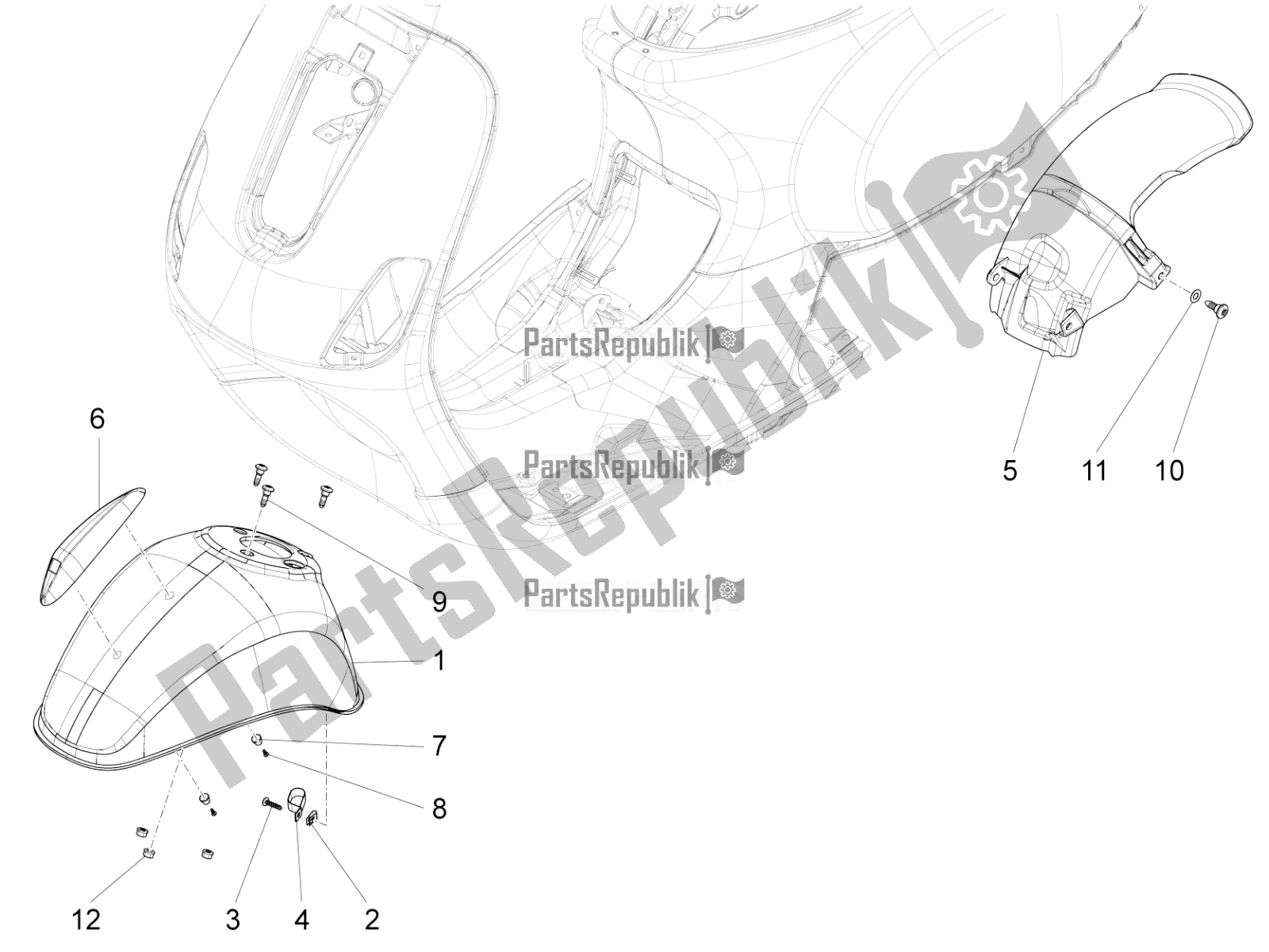 Todas as partes de Alojamento Da Roda - Guarda-lamas do Vespa SXL 125 4T 3V Apac 2020