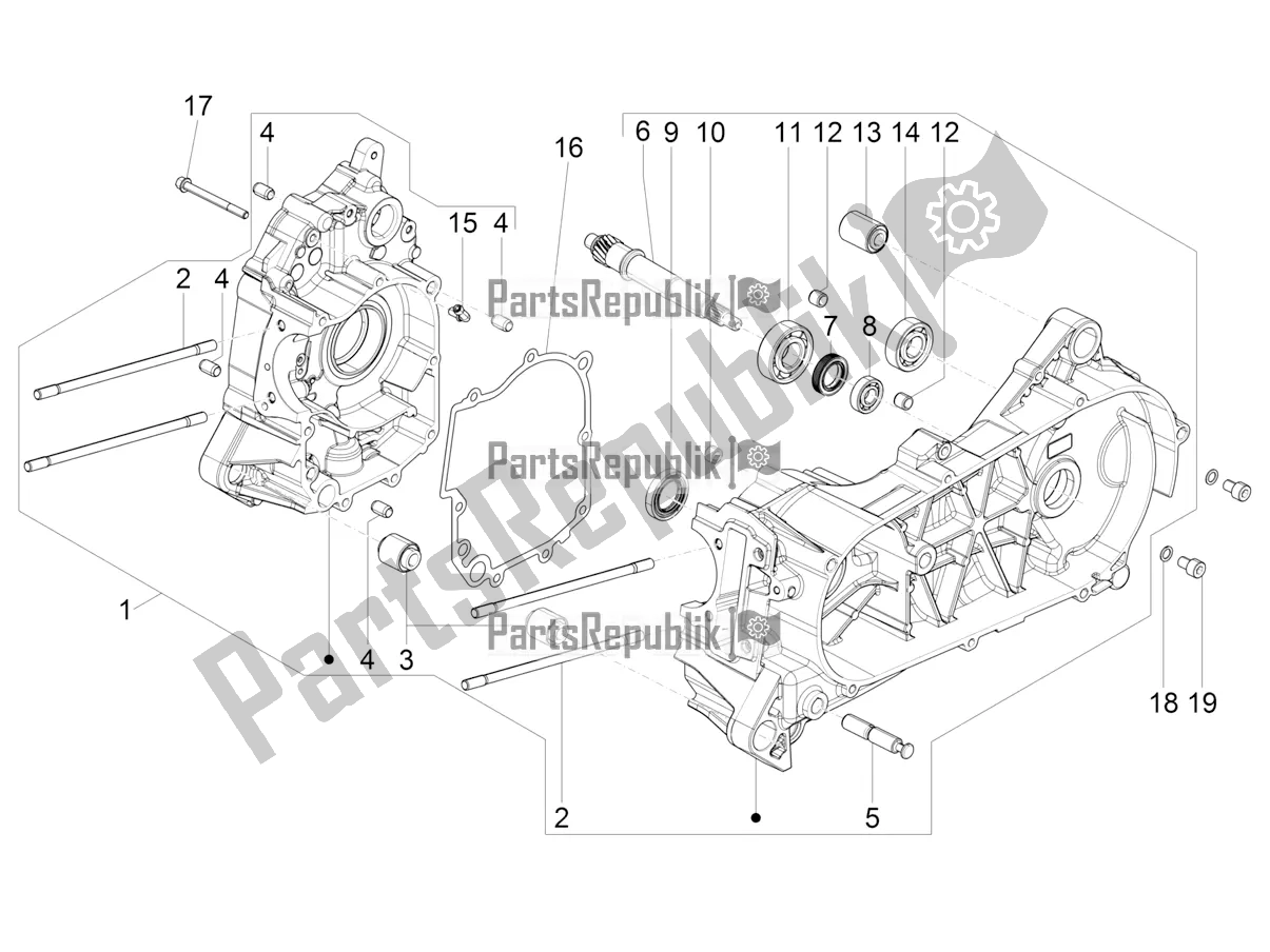 All parts for the Crankcase of the Vespa SXL 125 4T 3V Apac 2021
